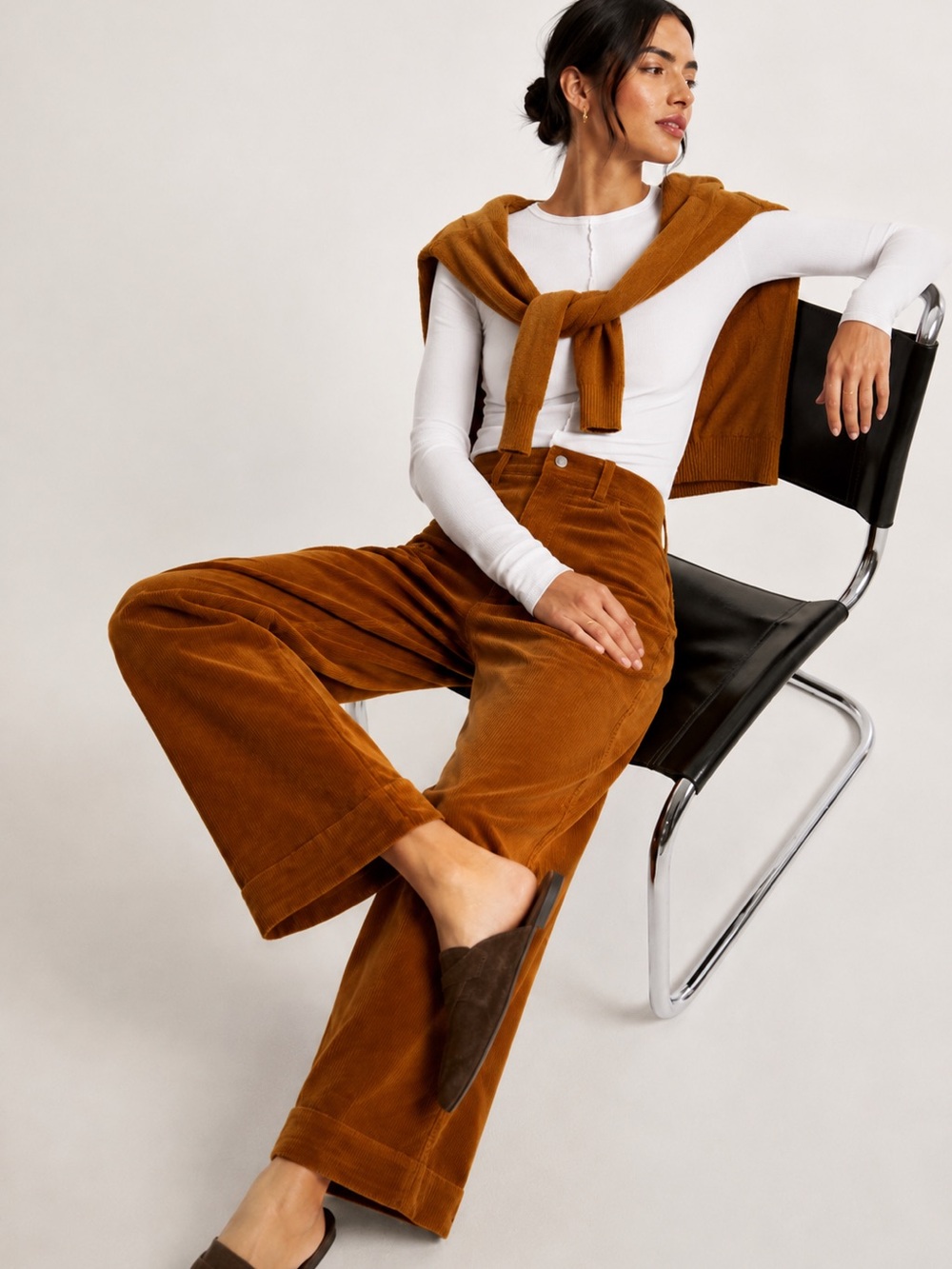 Madewell Slim Emmett Wide-Leg Crop Corduroy Pants in Caramel Brown Sz 26